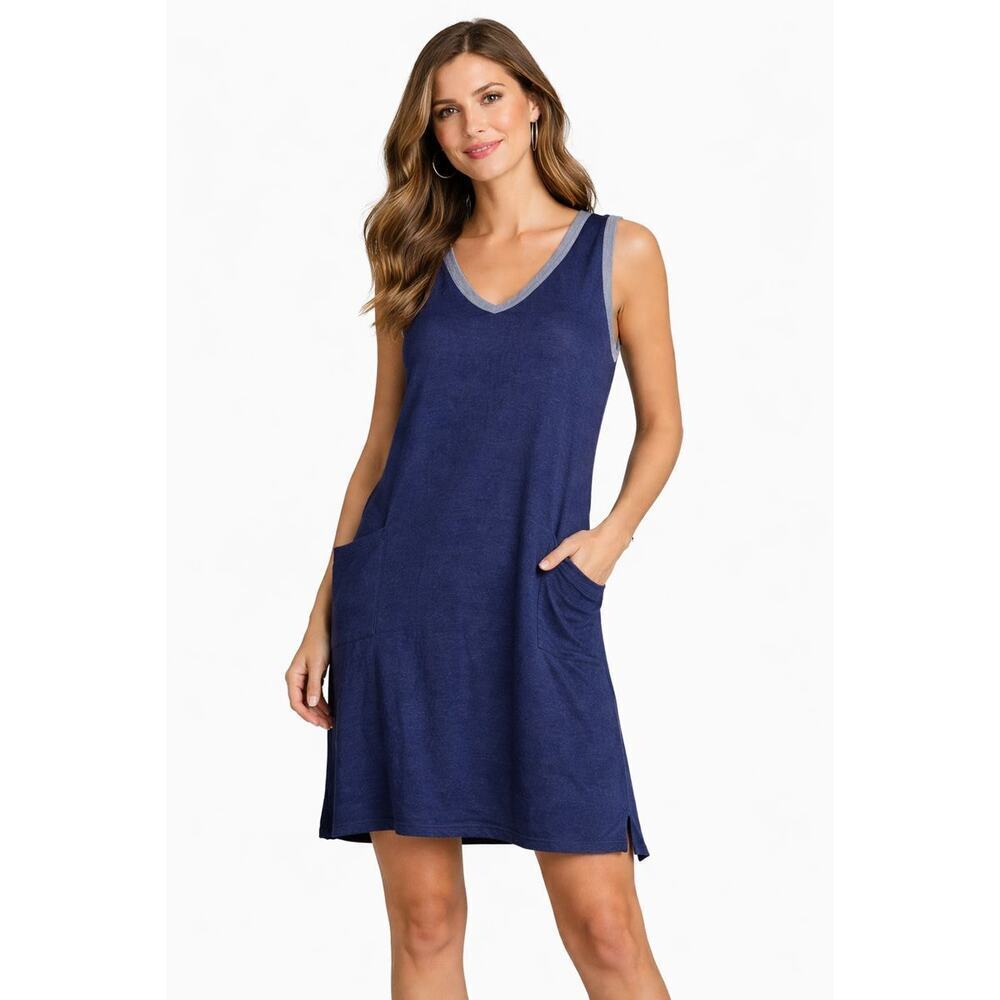 Coin 1804 Women’s Navy Blue Sleeveless Dress V-Neck Pockets Size M NWT